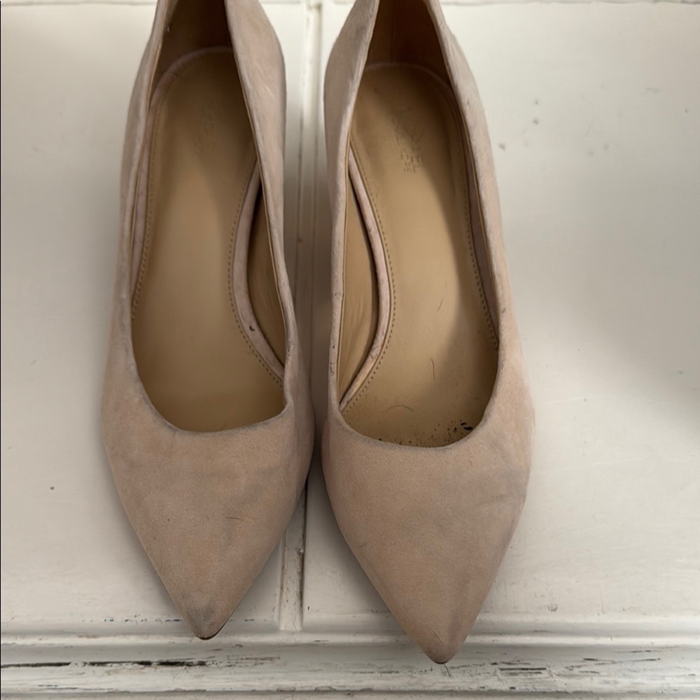 Cream Pointed-Toe Heels with Suede Finish